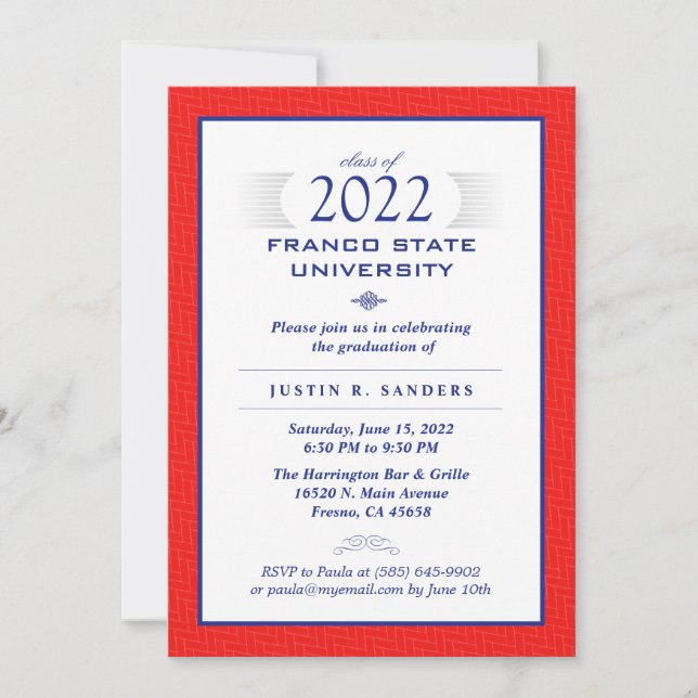 Red Blue & White Formal Graduation Party  Invitation (Front)