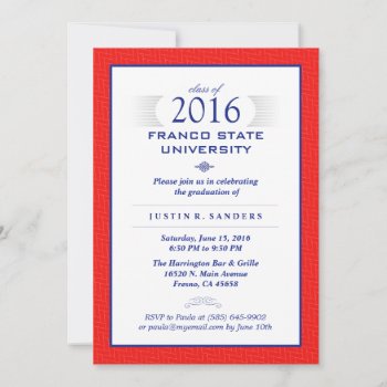 Red Blue & White Formal Graduation Party Invite by juliea2010 at Zazzle