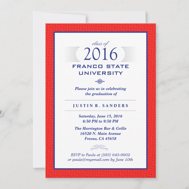 Red Blue & White Formal Graduation Party Invite (Front)