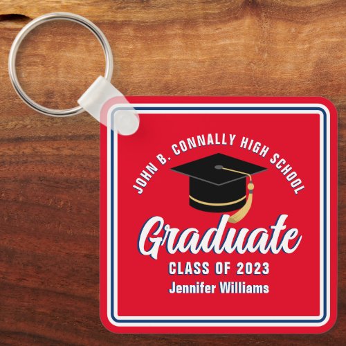 Red Blue White Graduate Custom 2023 Graduation Keychain