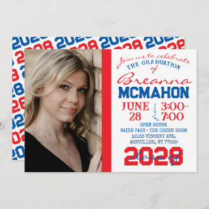Red, Blue & White Graduation Photo Invitation