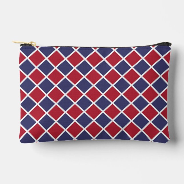 Red Blue White Harlequin Diamond Checker Pattern Accessory Pouch (Front)