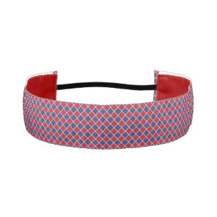 Red Blue White Harlequin Diamond Checker Pattern Athletic Headband
