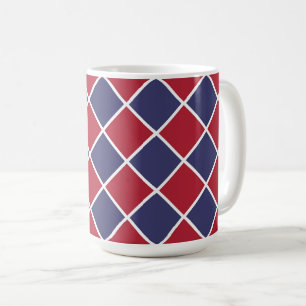Red Blue White Harlequin Diamond Checker Pattern Coffee Mug