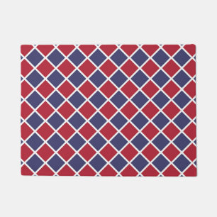 Red Blue White Harlequin Diamond Checker Pattern Doormat