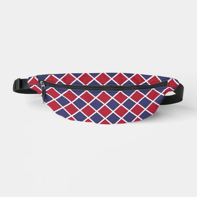 Red Blue White Harlequin Diamond Checker Pattern Fanny Pack (Front)