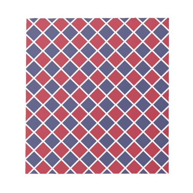 Red Blue White Harlequin Diamond Checker Pattern Notepad (Front)