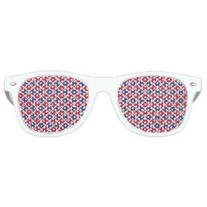 Red Blue White Harlequin Diamond Checker Pattern Retro Sunglasses