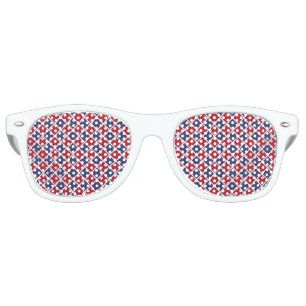 Red Blue White Harlequin Diamond Checker Pattern Retro Sunglasses