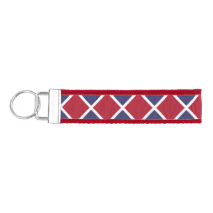 Red Blue White Harlequin Diamond Checker Pattern Wrist Keychain