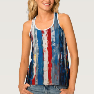 Red Blue White Painted Vertical Abstract Stripes Tank Top