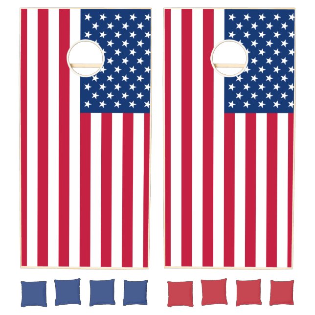 Red Blue White Patriotic 4th Of July American Flag Cornhole Set (Set)