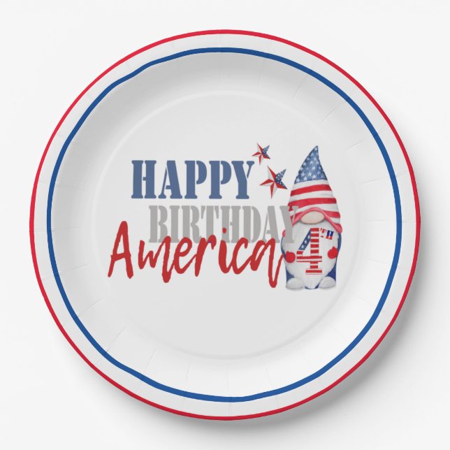 Red, Blue & White, Patriotic America USA Flag Paper Plates (Front)