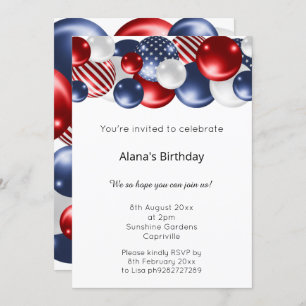 RED BLUE WHITE PATRIOTIC BALLOON 2 BIRTHDAY INVITATION