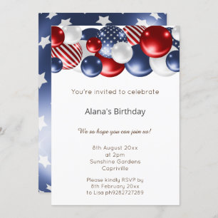 RED BLUE WHITE PATRIOTIC BALLOON 2 BIRTHDAY INVITATION