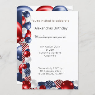 RED BLUE WHITE PATRIOTIC BALLOON 2 BIRTHDAY INVITATION