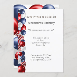 RED BLUE WHITE PATRIOTIC BALLOON BANNER INVITATION