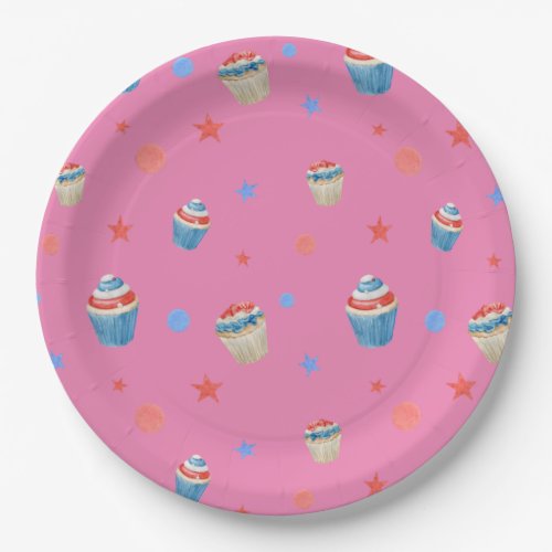red blue white patriotic birthday cupcakes party paper plates