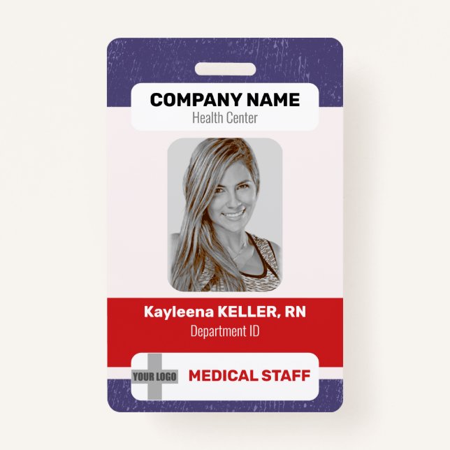 Red Blue White Photo Barcode Logo Medical Staff Badge (Front)