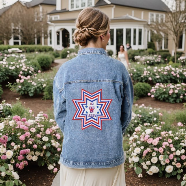 Red, Blue, White Star American Slogan Denim Jacket (Wedding Back)