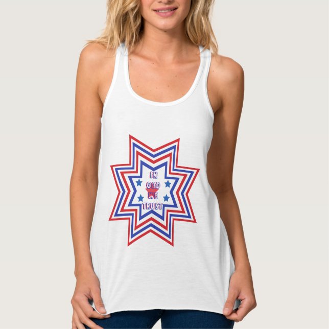 Red, Blue, White Star American Slogan Tank Top (Front)