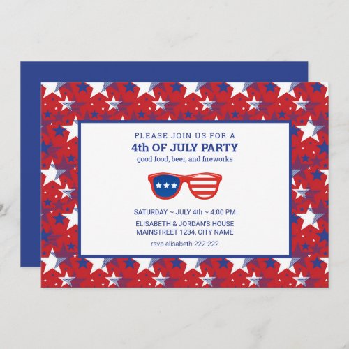 Red Blue White Stars Invitation