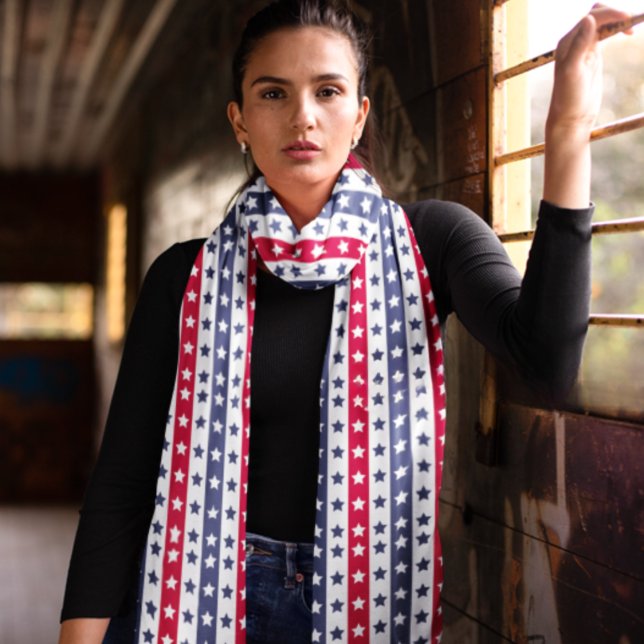 Red Blue White Stars Patriotic 4th July Scarf (4th of July Independence Day)