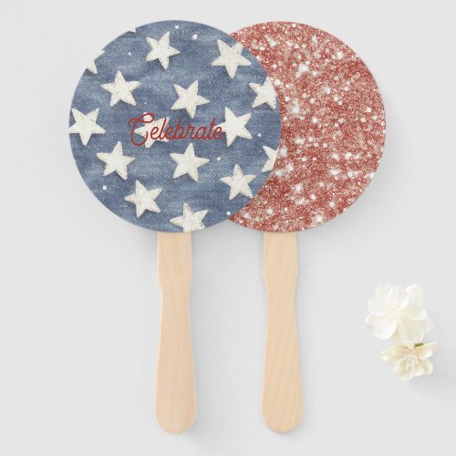 Red Blue White Stars Stripes Celebrate America Hand Fan