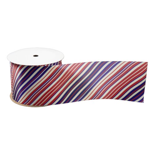 Red Blue White Stripes Cool Modern Unisex Pattern Satin Ribbon