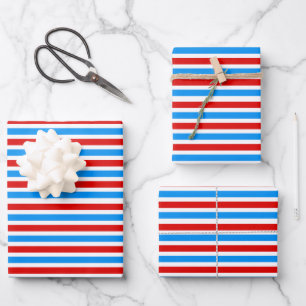 Red Blue White Stripes Independence Day Wrapping Paper Sheets