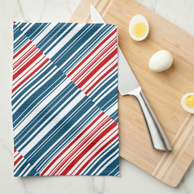 Red Blue White Stripes  Kitchen Towel (Quarter Fold)