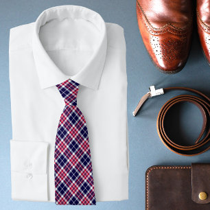 Red Blue & White Tartan Chic Stylish Pattern Neck Tie