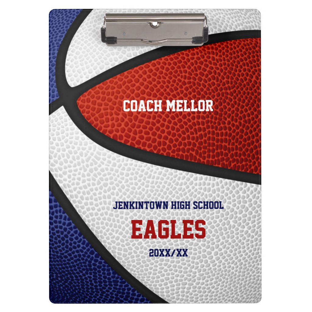 red blue white team colors basketball coach clipboard