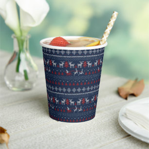 Red Blue White Ugly Christmas Sweater Paper Cups