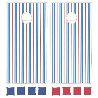 Red Blue White Vertical Striped Mixed Width Cornhole Set