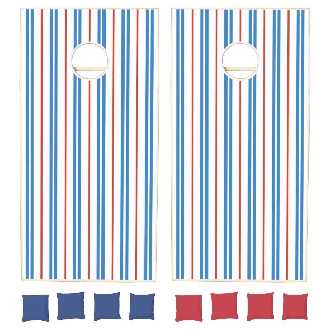 Red Blue White Vertical Striped Mixed Width Cornhole Set (Set)