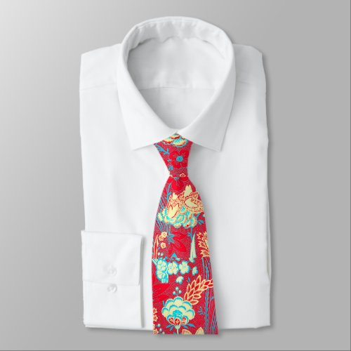 RED BLUE WHITE WILD FLOWERS TULIPSLEAVES FLORAL NECK TIE