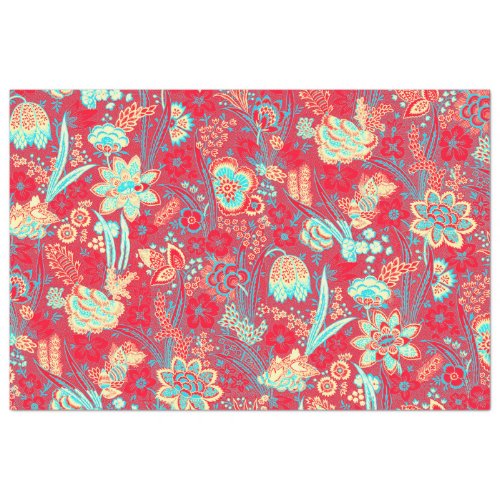 RED BLUE WHITE WILD FLOWERS TULIPSLEAVES FLORAL TISSUE PAPER