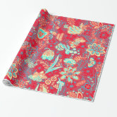Pink Rose Bouquet Floral Pattern on White Wrapping Paper