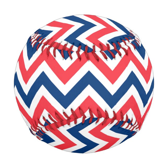 Red Blue White Zig Zag Lines Geometric Baseball (Front)