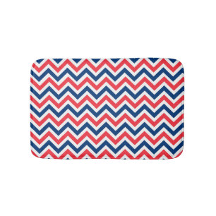 Red Blue White Zig Zag Lines Geometric Baseball Bath Mat