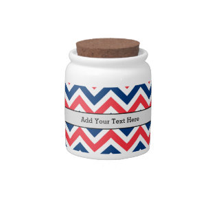 Red Blue White Zig Zag Lines Geometric Baseball Candy Jar