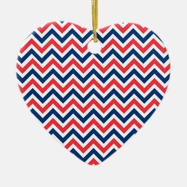 Red Blue White Zig Zag Lines Geometric Baseball Ceramic Ornament (Front)