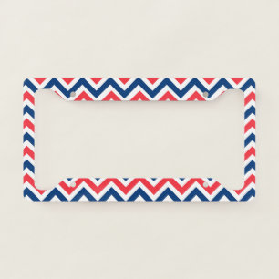 Red Blue White Zig Zag Lines Geometric Baseball License Plate Frame