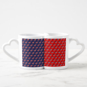 RED & BLUE WITH PATRIOTIC AMERICAN FLAGS COFFEE MUG SET
