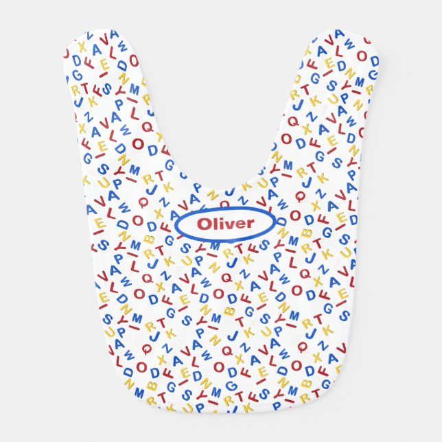 Red Blue Yellow ABC 123 Baby Bib (Front)