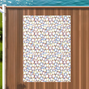 Red Blue Yellow Abstract Geometic Squares Mosaic Outdoor Rug