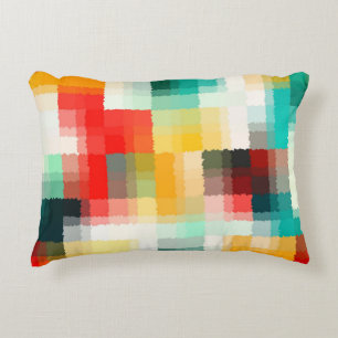 Red Blue Yellow Abstract Plaid Decorative Pillow