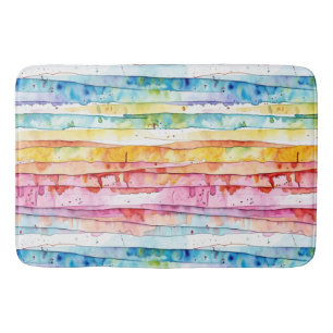 Red, Blue, Yellow Abstract Watercolor Layers Bath Mat