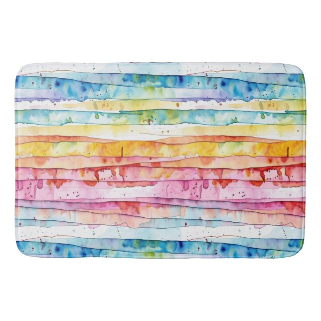 Red, Blue, Yellow Abstract Watercolor Layers Bath Mat (Front)